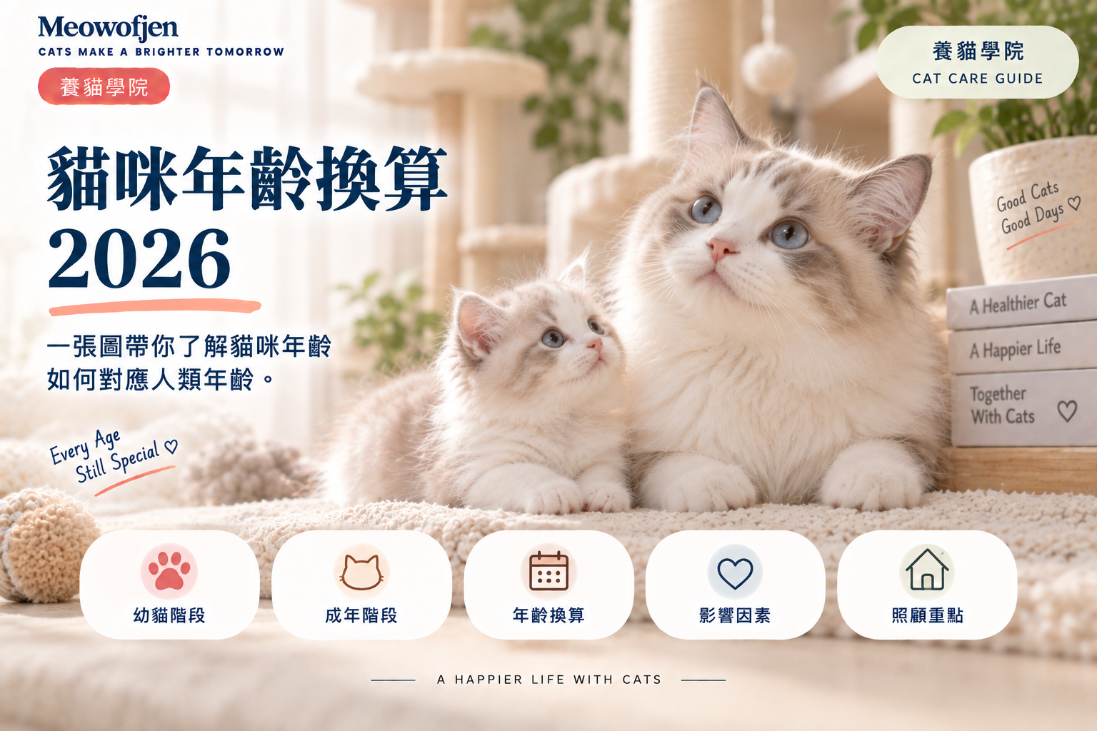 貓咪年齡換算2026｜原來2歲貓已經等於24歲？｜Meowofjen 養貓學院