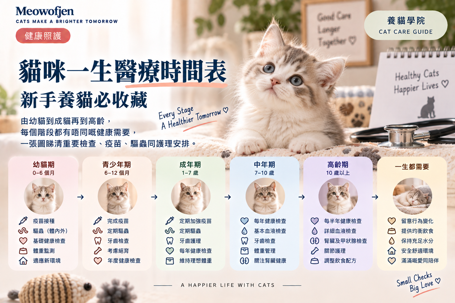 貓咪一生醫療時間表｜新手養貓必收藏｜Meowofjen 養貓學院