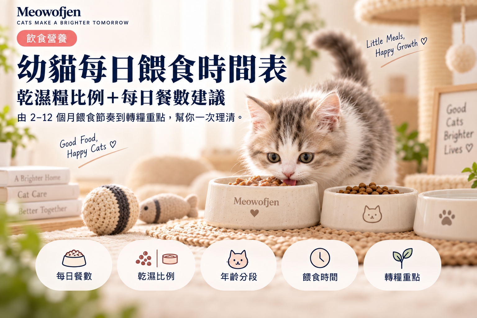幼貓每日餵食時間表｜乾濕糧比例＋每日餐數建議｜Meowofjen 養貓學院